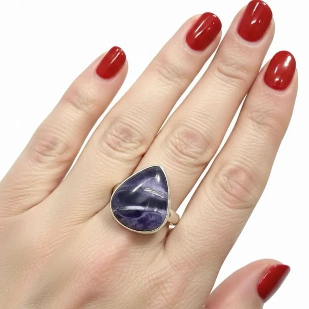 Natural Tiffany Stone Ring Sterling Silver Statement Jewelry Purple Rare Size 7